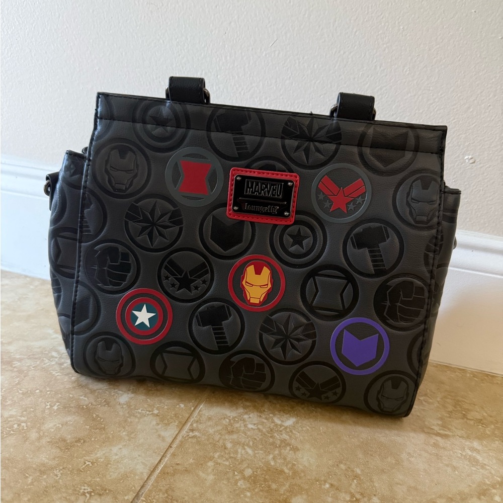 Marvel Iconic Black Messenger Bag with Red and Purple Accents